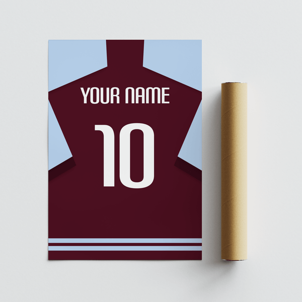 Personalised team shirt wall art print with central number and name line