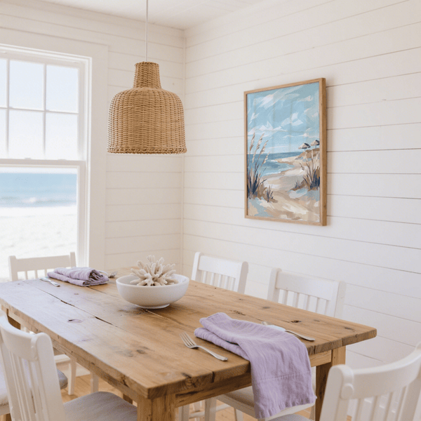 Beach Landscape Art Print featuring Blue tones for living room decor