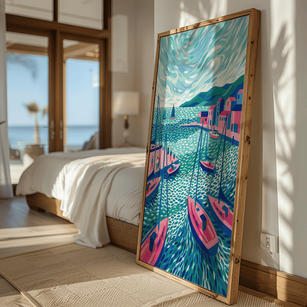 Vivid Sailboats Wall Art displaying pink boats, ideal hallway decor