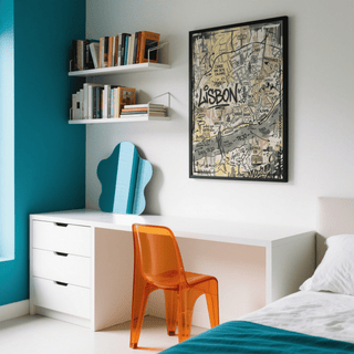 Urban Lisbon map wall art print with labeled miradouros and district markers