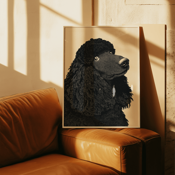 Poodle Art Print in black and beige for hallway decoration
