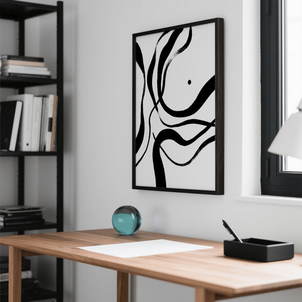 Black and White Art abstract brushstroke print in Black and White for lounge room wall