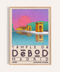 Vintage Templo De Debod Art Print travel poster with temple and reflection