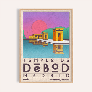 Vintage Templo De Debod Art Print travel poster with temple and reflection