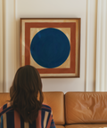 Minimalist Circle Art print with abstract blue circle for contemporary lounge