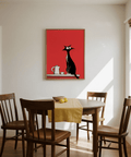 Whimsical Cat Wall Art in black, red, and white for playful bedroom poster