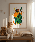 Playful Musical Monkey Art Print with multicolored accents for a nursery wall art