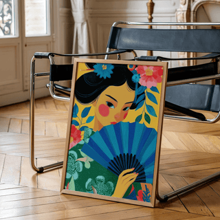 Geisha Pop Art print featuring Multicolored palette for bedroom, vibrant art print