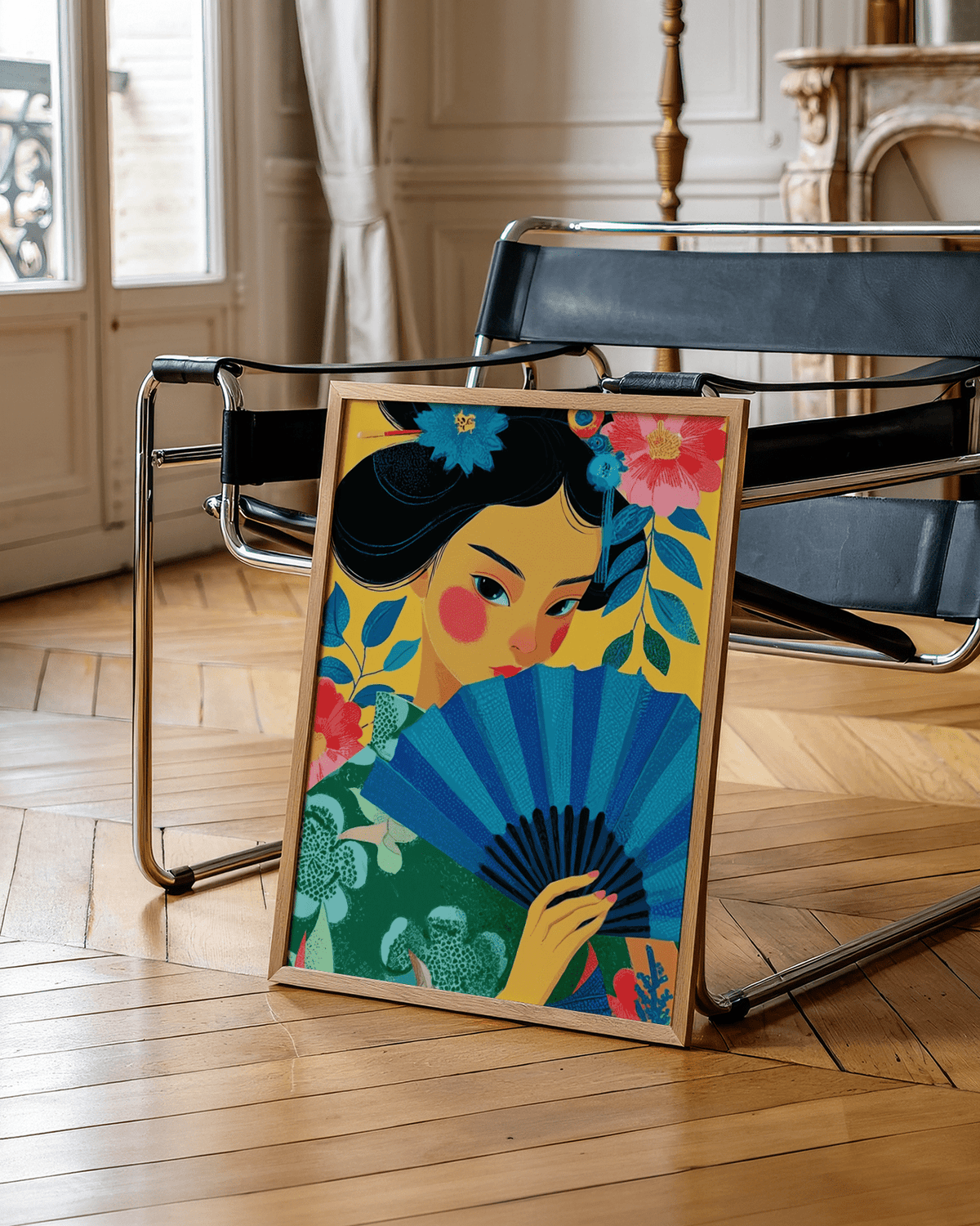 Geisha Pop Art print featuring Multicolored palette for bedroom, vibrant art print