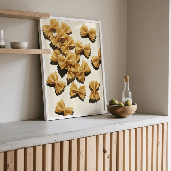 Farfalle Pasta Art wall art with Beige and Yellow tones for home
