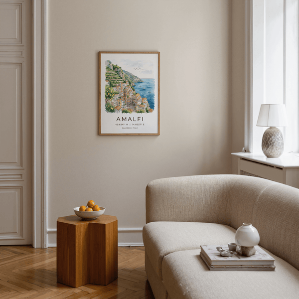 Amalfi Coast Wall Art close-up of cathedral facade and stacked rooftops