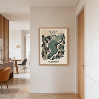 Sand bunker and putting green detail on modern golf map print