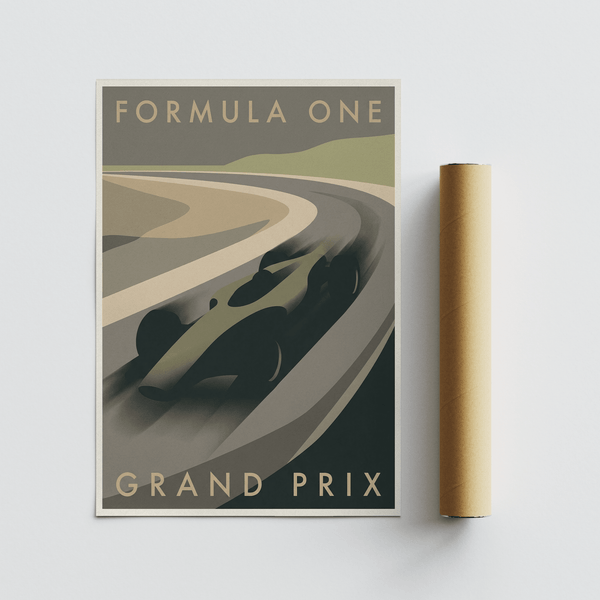 Top section of Grand Prix Poster with horizon hills and FORMULA ONE lettering