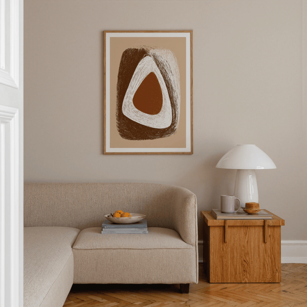 Abstract triangle wall art print with textured brush marks and slim border