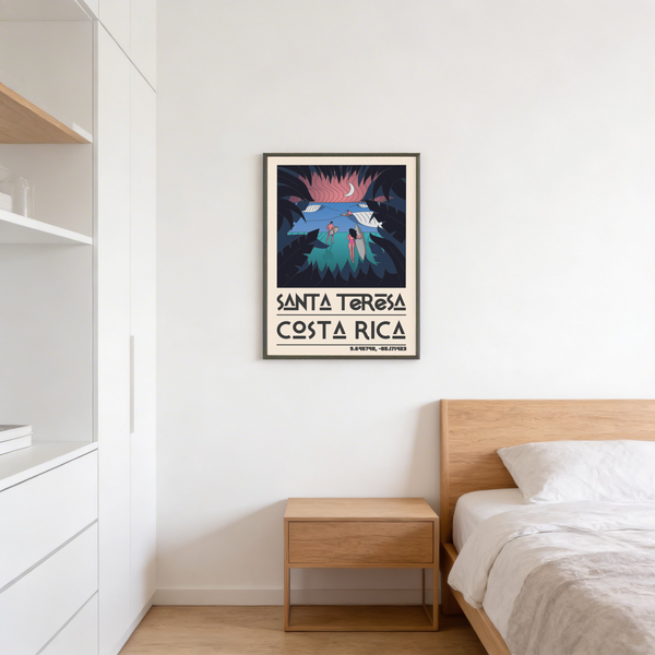 Blue pink green beige color blocks in vintage style surf illustration