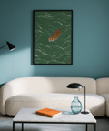Wildlife Wall Decor print with Green and Orange palette for dining room