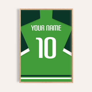 Centered Nigeria Football Shirt Poster with YOUR NAME and number 10 on jersey back