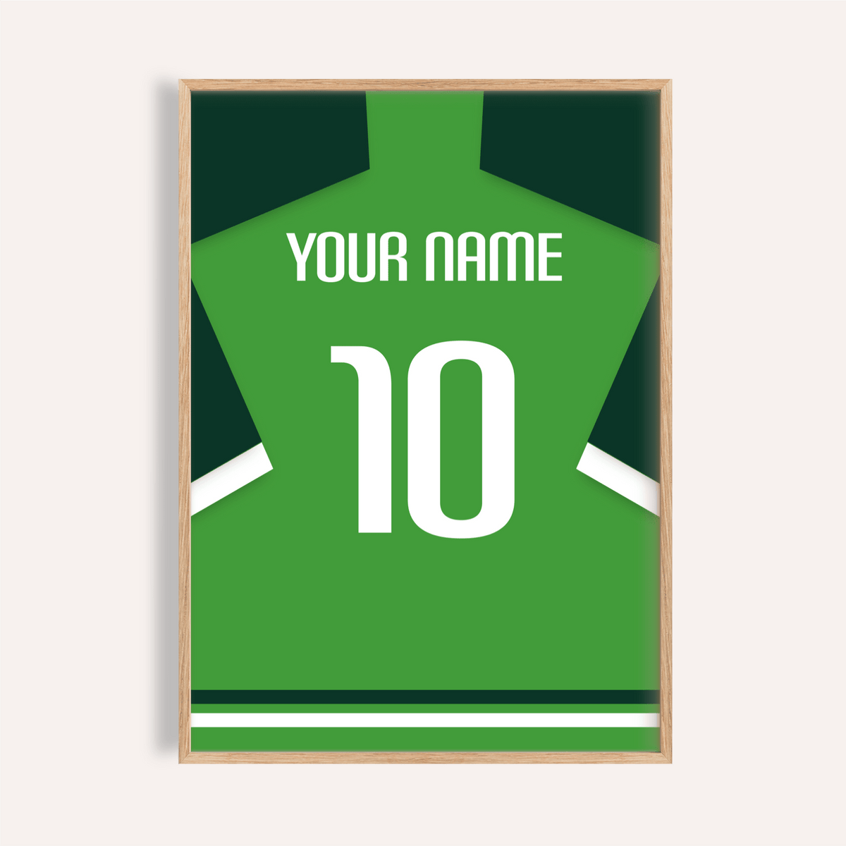 Centered Nigeria Football Shirt Poster with YOUR NAME and number 10 on jersey back