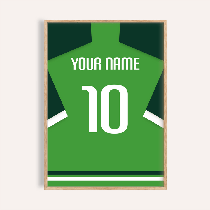Centered Nigeria Football Shirt Poster with YOUR NAME and number 10 on jersey back