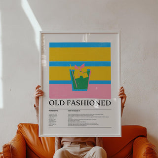 Drink wall art for kitchen featuring Old Fashioned cocktail recipe print.