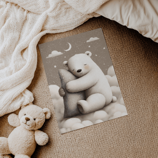 Polar Bear Nursery Print with beige and gray for minimalist nursery poster