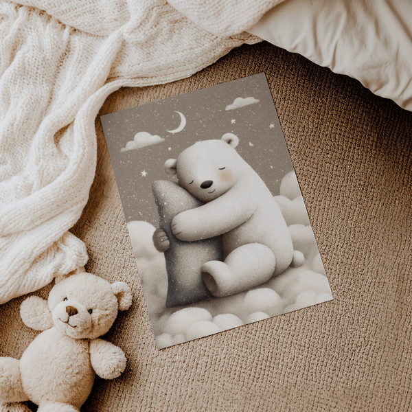 Polar Bear Nursery Print with beige and gray for minimalist nursery poster