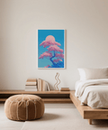 Japanese Cherry Blossom Print colorful art print for dining room with pink focus