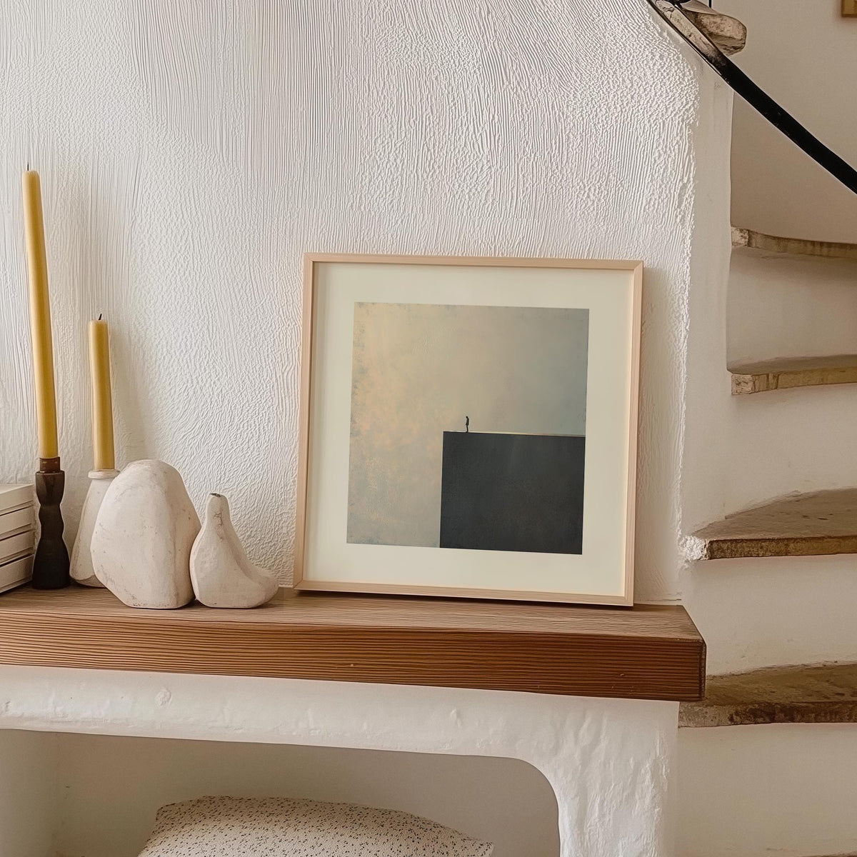 Modern conceptual wall art in a muted colour palette for minimalist interiors