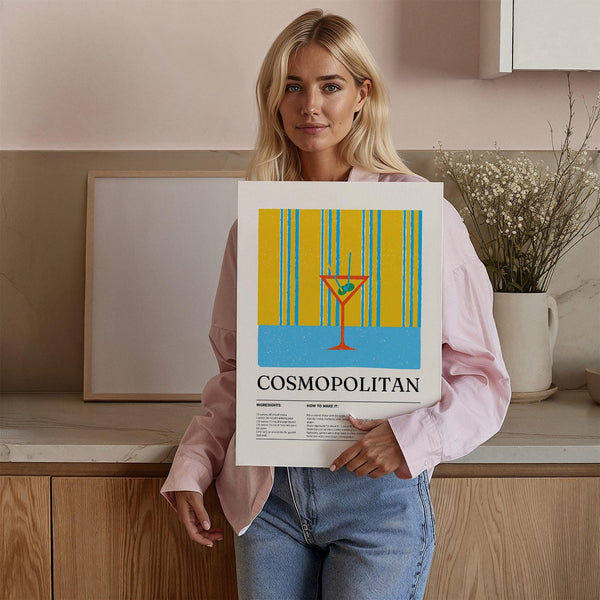 Cosmopolitan art print featuring a cocktail recipe and bold graphic design.