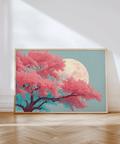 Japanese Moon Tree Art featuring pink blossoms for bedroom decor