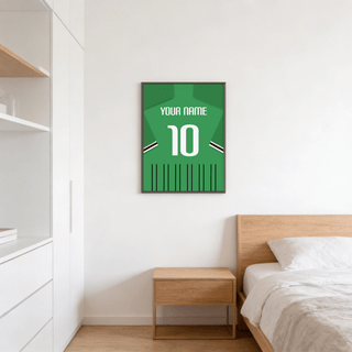 Close detail of Sassuolo Football Shirt Poster showing bold numeral and barcode motif