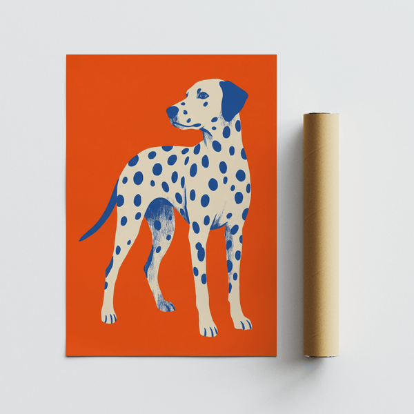 Minimalist Dalmatian Dog Art Print for kitchen with Orange background