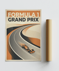 Zoomed view of the open-wheel race car illustration on the Grand Prix Art Print poster
