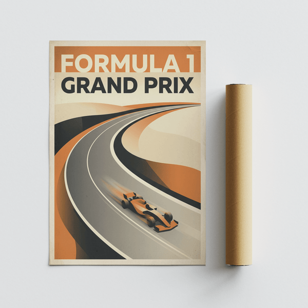 Zoomed view of the open-wheel race car illustration on the Grand Prix Art Print poster
