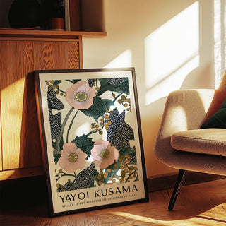 Bedroom pink wall art with blush petals and abstract leaves