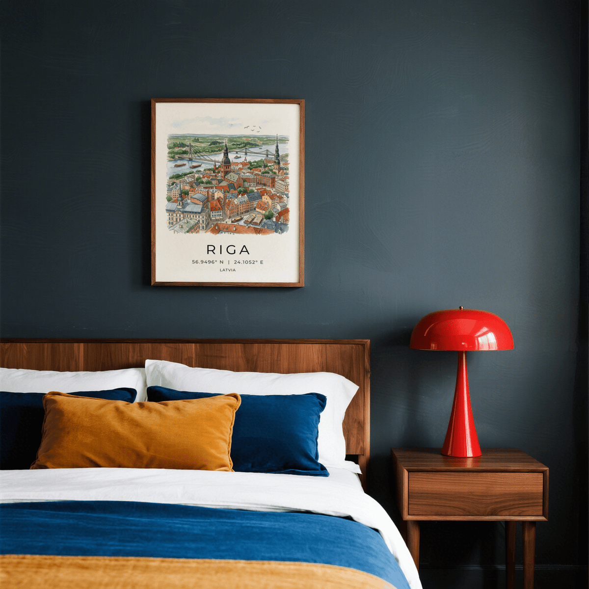 Panoramic Riga City Art Print depicting old town buildings and waterfront