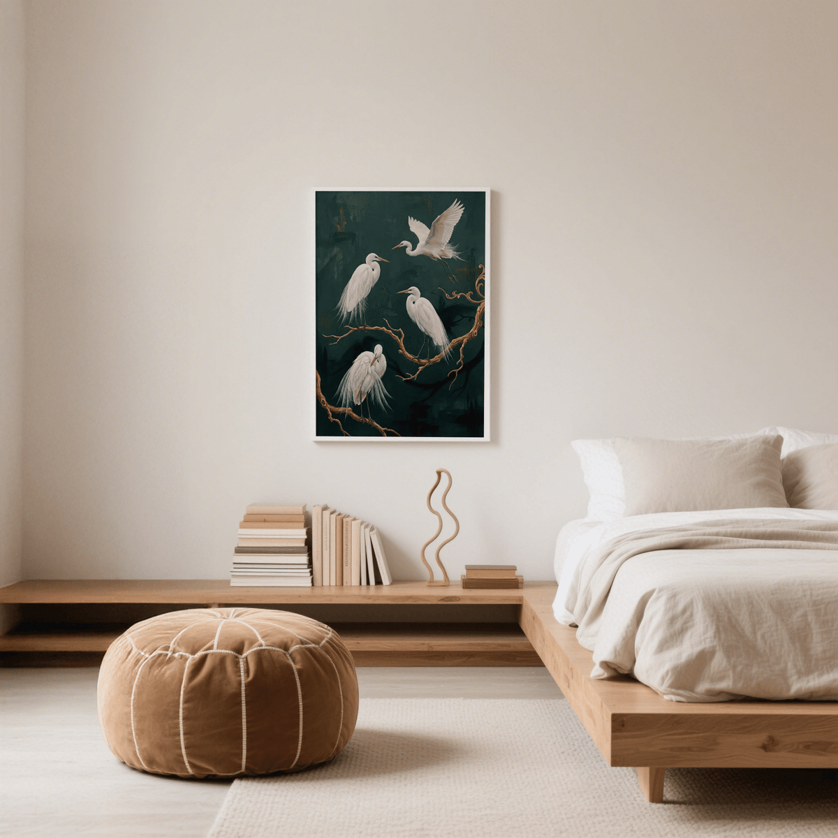 Elegant Bird Art Print showing Gold accents in a classic home office