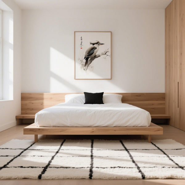 Japanese Bird Art Kookaburra Print showing perched bird in natural earthy colors