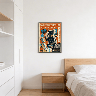 Wide composition showing cat band characters in Orange and Blue palette