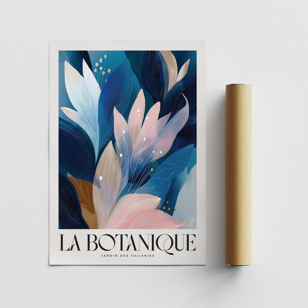 Abstract botanical art print with fine line detailing in soft tones