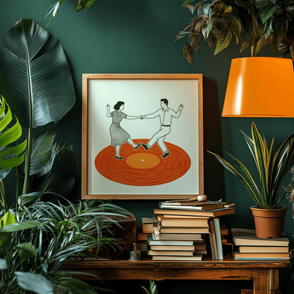 Vintage Dance Art Print featuring orange color for vintage theme wall art print