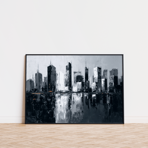 Black and White City Skylines Wall Art for minimalist living room
