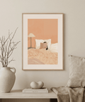 Woman Reading Book Art wall art with relaxing Pink, White, Beige, and Orange style