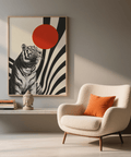 Bold Modern Tiger Poster in Red, Black, Beige for hallway display