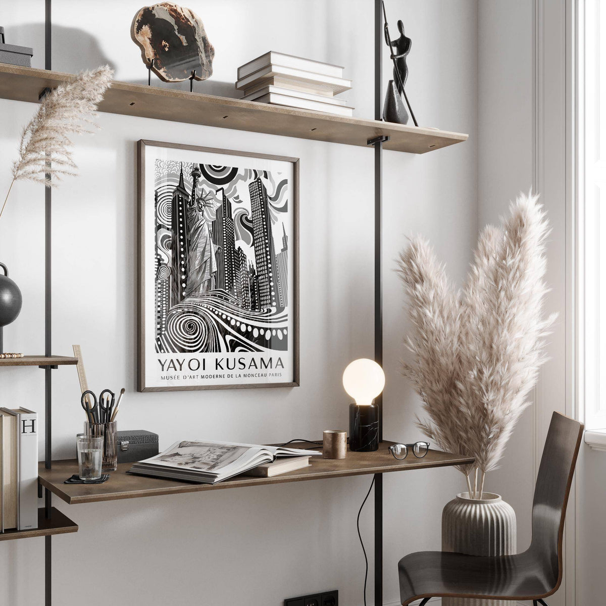 Bold Kusama-style New York Cityscape wall art for modern offices