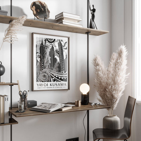 Bold Kusama-style New York Cityscape wall art for modern offices
