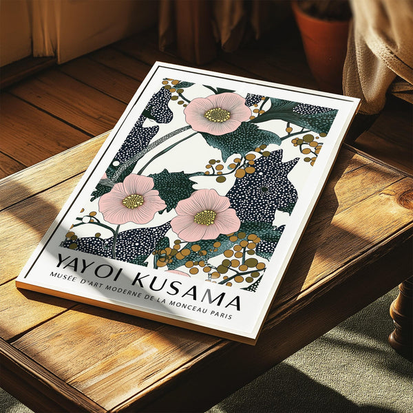 Botanical pink wall art for bedroom featuring abstract green foliage