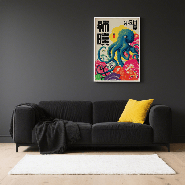 Expressive Colorful Octopus Art Print in Red and Pink for office wall print