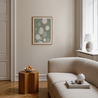 Minimalist Botanical Art Print showing textured round leaves on stems
