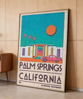 Close-up of Palm Springs California typography on travel wall art print with textured background